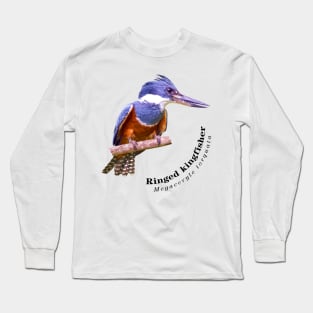 Ringed kingfisher pin black text Long Sleeve T-Shirt